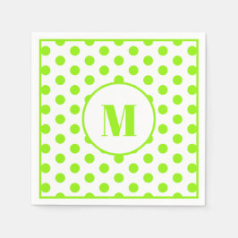 Polka Dot Monogram Initial Lime Green on White Serviette