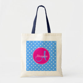 Polka dot monogramm Anfangsname blau pink Tragetasche