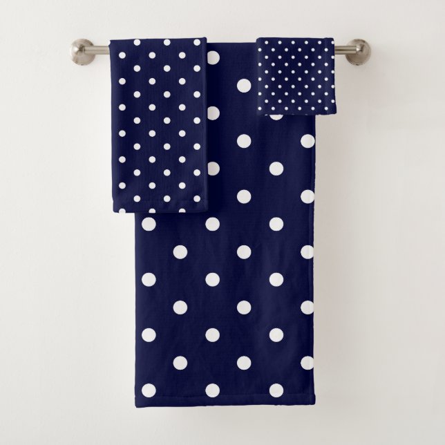 Polka Dot Muster Elegant Marine Blau und Weiß Badhandtuch Set (Insitu)