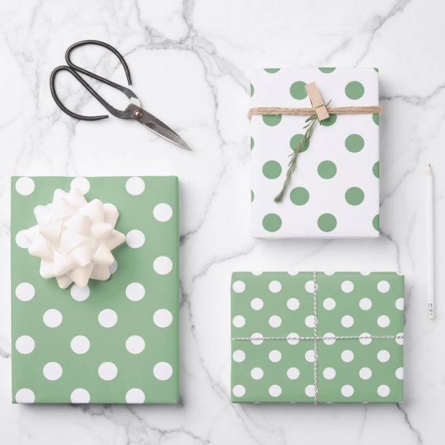 Polka-Dot-Muster für grün und weiß Geschenkpapier Set (Vorderseite)