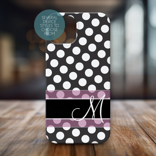 Polka Dot Muster mit Monogramm - Rosa und Schwarz Case-Mate iPhone Hülle (Personalized Phone Case with Monogram)