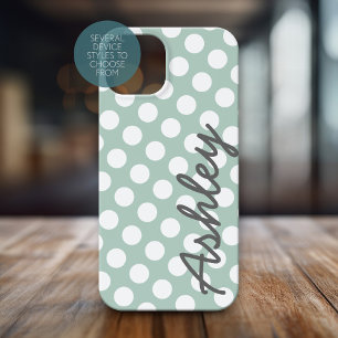 Polka Dot Muster mit Namen - grau Minze Case-Mate iPhone Hülle