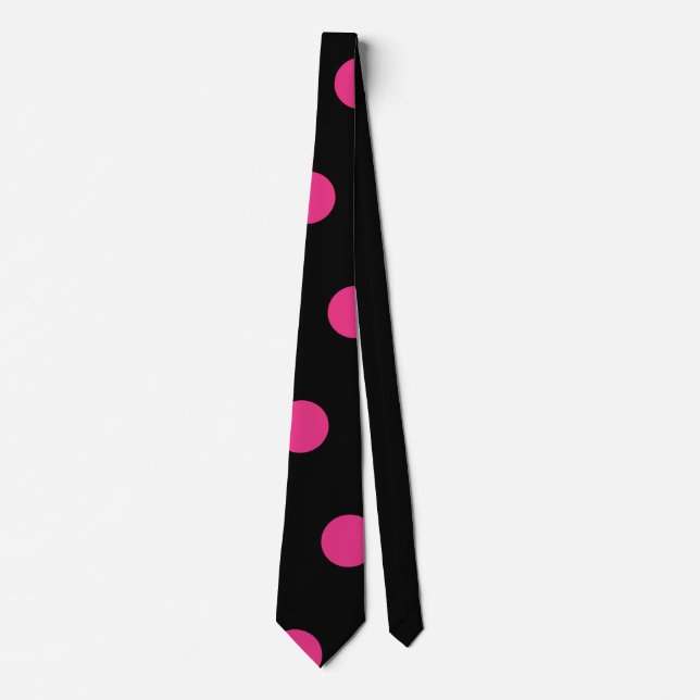 Polka Dot Neck Tie (Schwarz & Neon Pink) Krawatte (Vorderseite)