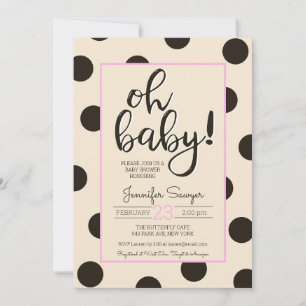 Polka Dot Neutral Black Pink Babydusche Einladung