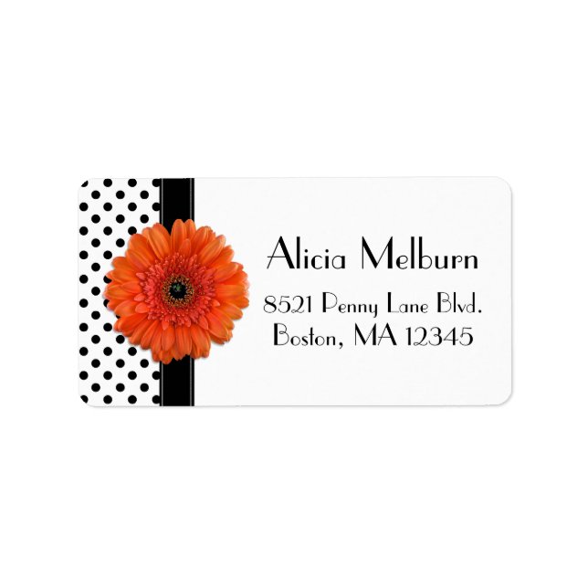 Polka Dot Orange Daisy Personalisiert Address Labe Adressaufkleber (Vorne)