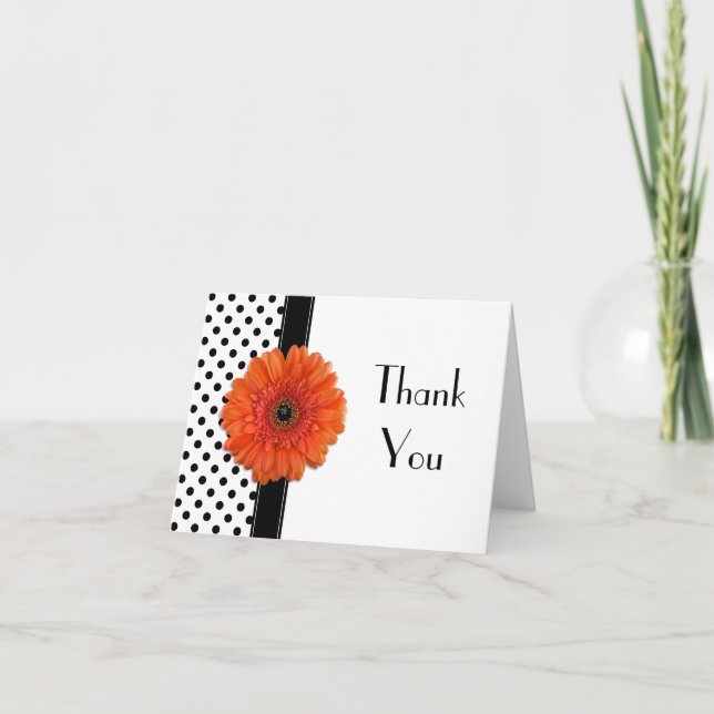 Polka Dot Orange Daisy Polterabend Vielen Dank Dankeskarte (Vorderseite)