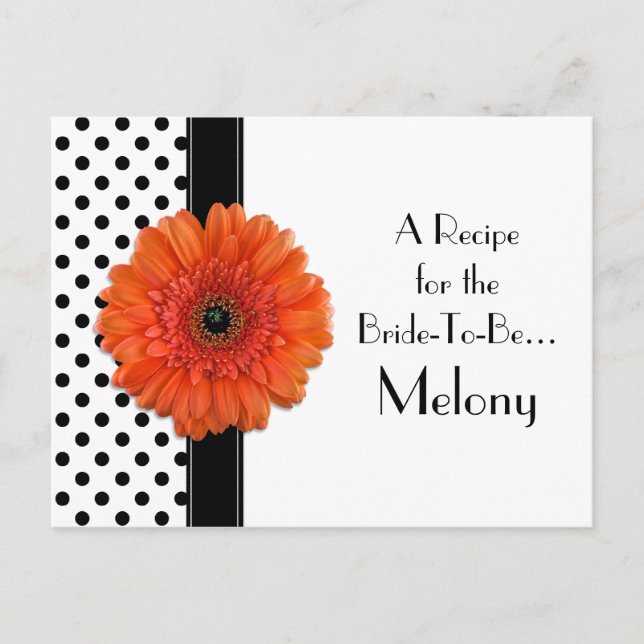 Polka Dot Orange Daisy Rezept Card für die Bride Postkarte (Vorderseite)