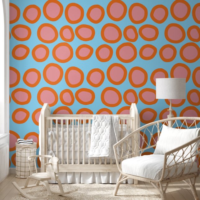 Polka Dot Orange Pink Circle Geometric Black Patte Tapete (Kinder)