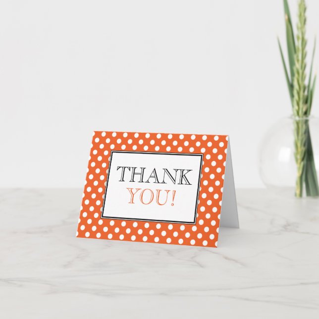 Polka Dot Orange & White Dankeschön Karte (Vorderseite)