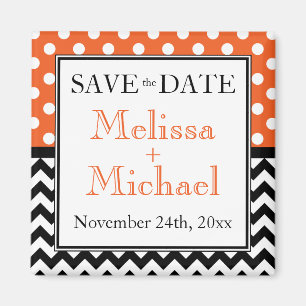 Polka Dot Orange & Zickzack Save the Date Magnet