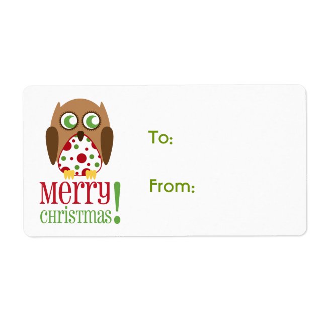 Polka Dot Owl Weihnachtsgeschenk-Label (Vorne)