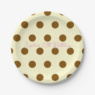 Polka Dot Party 13. Geburtstag - Gelbe & Braune Pu Pappteller