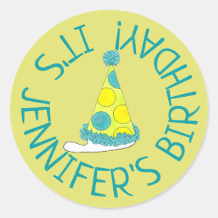 Polka Dot Party Hat Personalisiert Geburtstagspart Runder Aufkleber