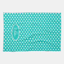 Polka dot pattern aqua individuelle Name mit Monog Geschirrtuch