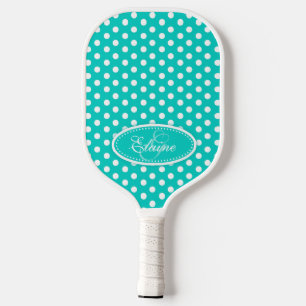 Polka dot pattern aqua name inital pickleball schläger