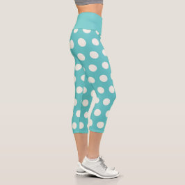 Polka Dot Pattern Blau Aquamariner weißer geometri Capri Leggings