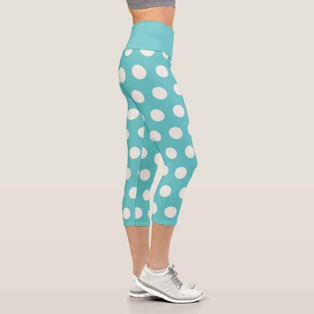 Polka Dot Pattern Blau Aquamariner weißer geometri Capri Leggings (Rechts)