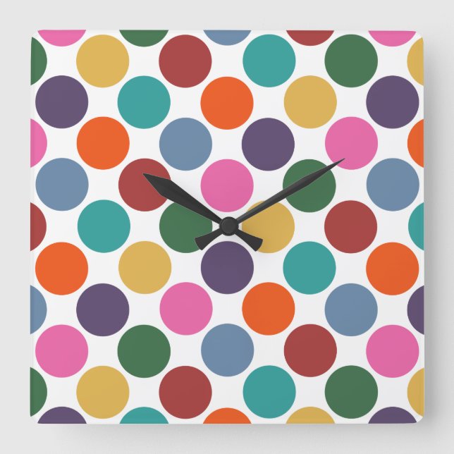 Polka Dot Pattern Clock Quadratische Wanduhr (Vorderseite)