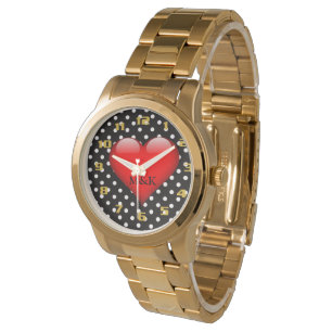 Polka dot Pattern Monogram Mein Herz gehört dir Armbanduhr
