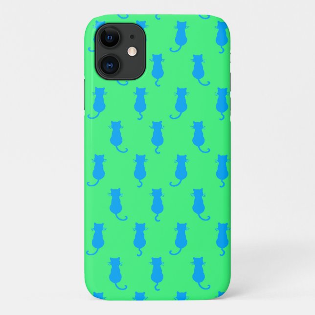 Polka Dot Pattern Pop Art Cat in Blau und Limon Case-Mate iPhone Hülle (Rückseite)