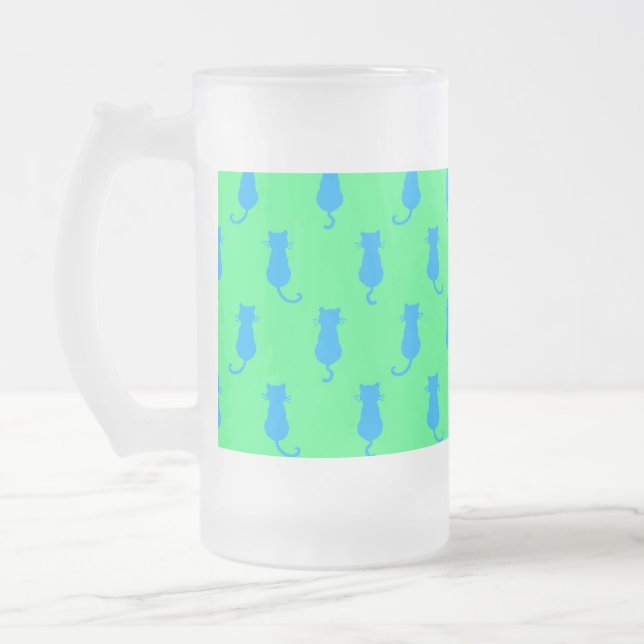 Polka Dot Pattern Pop Art Cat in Blau und Limon Mattglas Bierglas (Links)
