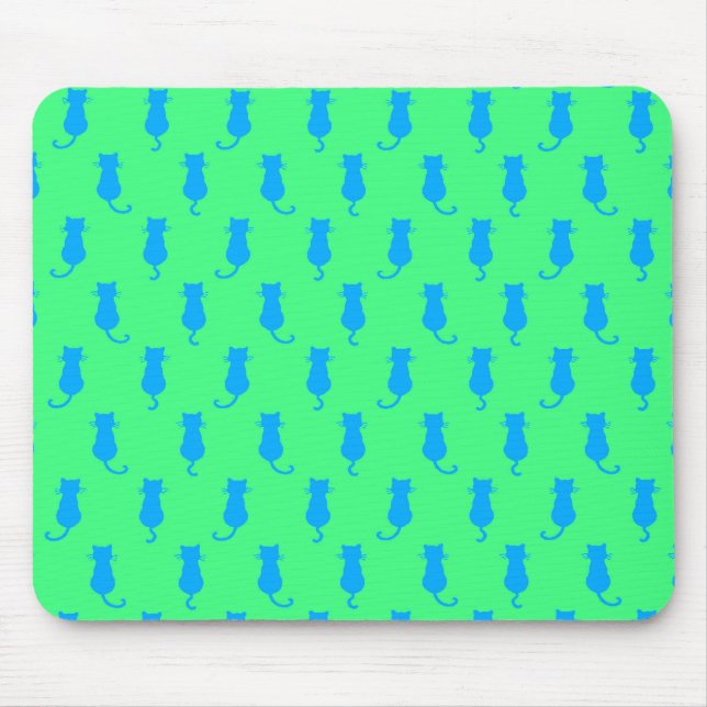 Polka Dot Pattern Pop Art Cat in Blau und Limon Mousepad (Vorne)