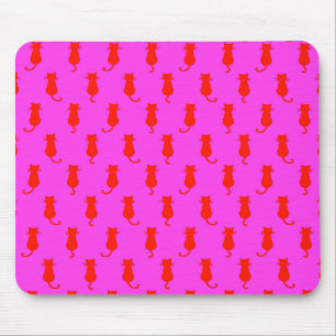 Polka Dot Pattern Pop Art Cat in Rot und Heiß Rosa Mousepad