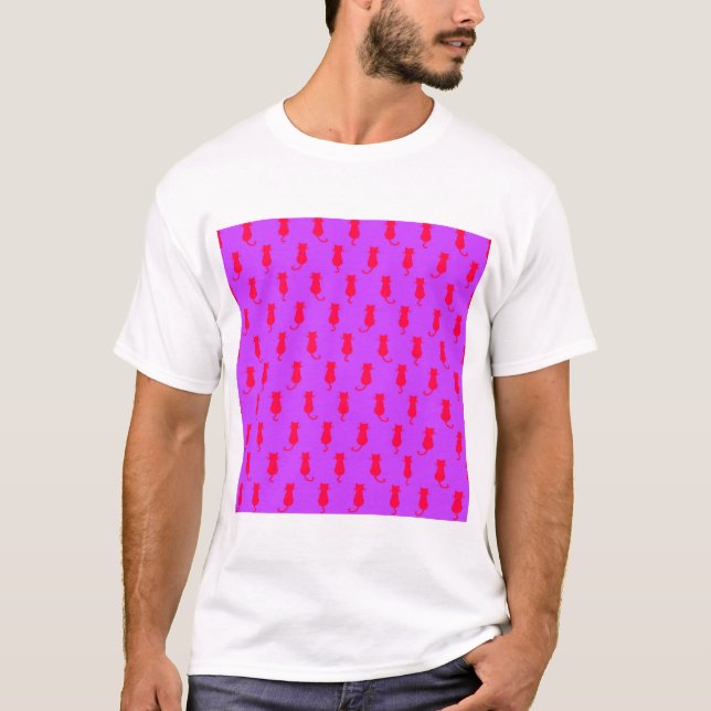Polka Dot Pattern Pop Art Cat in rot und laxisch T-Shirt (Vorderseite)