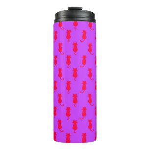 Polka Dot Pattern Pop Art Cat in rot und laxisch Thermosbecher