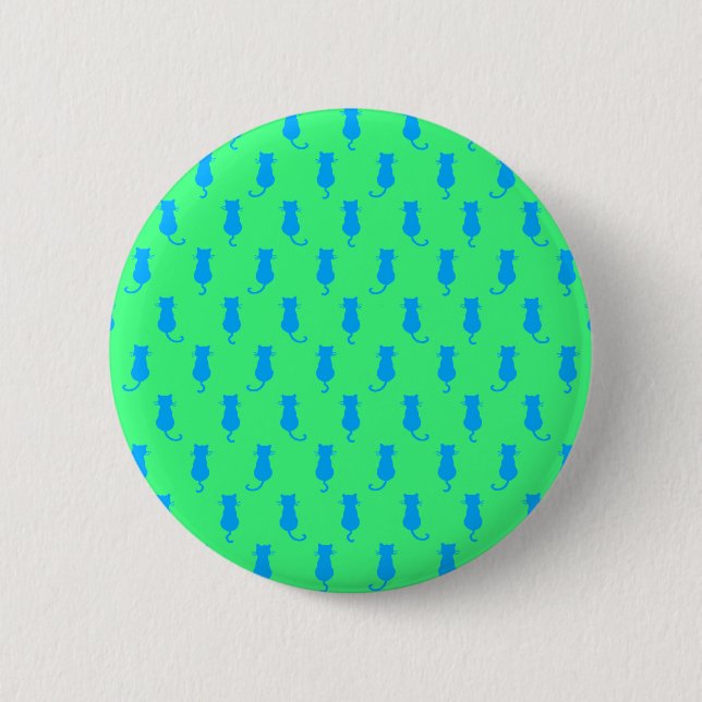 Polka Dot Pattern Pop Art Chat in blau und Limon Button (Vorderseite)