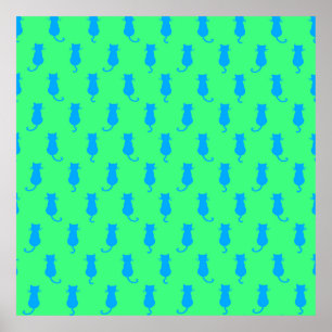 Polka Dot Pattern Pop Art Chat in blau und Limon Poster