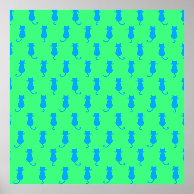 Polka Dot Pattern Pop Art Chat in blau und Limon Poster (Vorne)