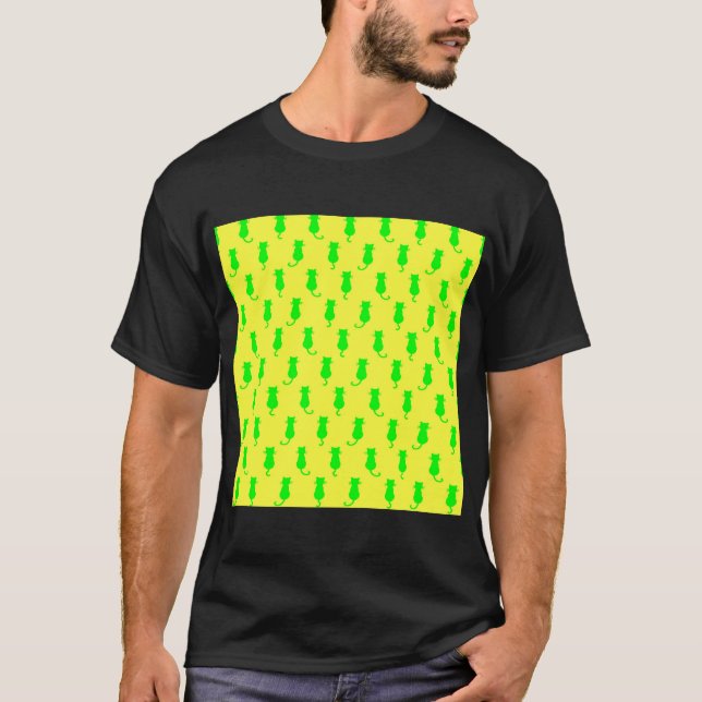 Polka Dot Pattern Pop Art Chat In Limonen und gelb T-Shirt (Vorderseite)