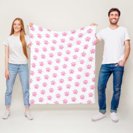 Polka Dot Paw Prints auf Weiß Fleecedecke