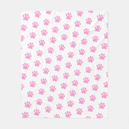 Polka Dot Paw Prints auf Weiß Fleecedecke