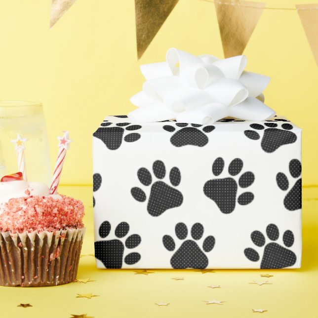 Polka Dot Paw Prints Geschenkpapier (Geburtstagsparty)