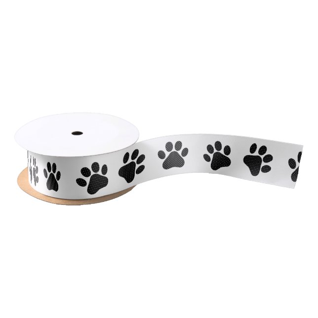 Polka Dot Paw Prints Satinband (Spule)