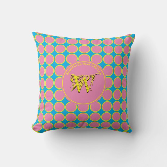 POLKA DOT Pink Blau angepasste Monogramm-Schrift Kissen (Vorderseite)