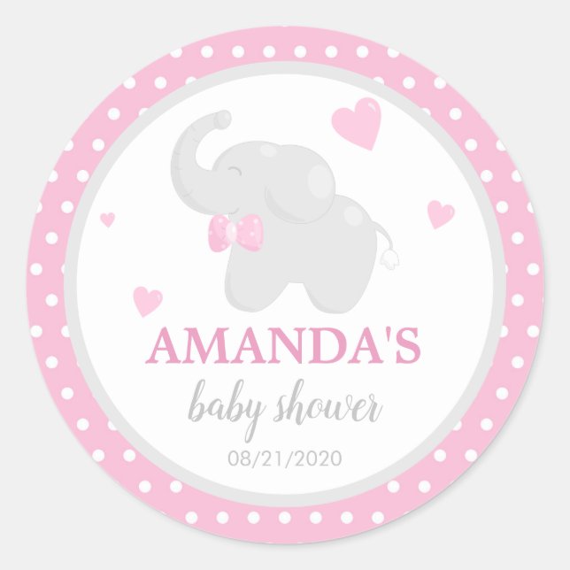 Polka Dot Pink Elephant Baby Shower Sticker (Vorderseite)
