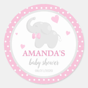 Polka Dot Pink Elephant Baby Shower Sticker