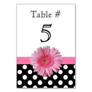 Polka Dot & Pink Gerber Daisy Wedding Tischnummer