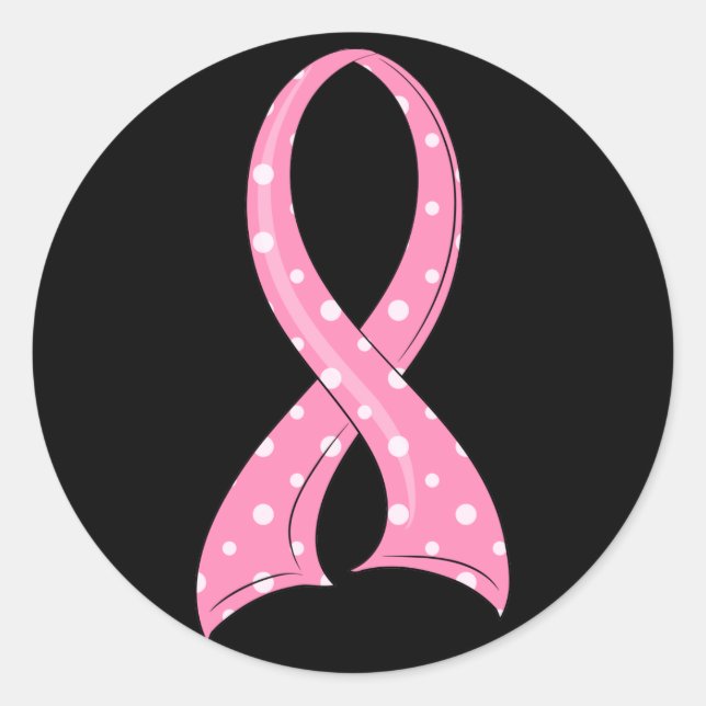 Polka Dot Pink Ribbon Brustkrebs Runder Aufkleber (Vorderseite)