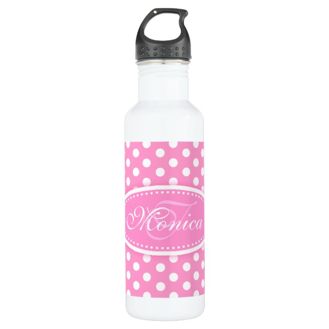 Polka dot pink und weiße Getränke Flasche Trinkflasche (Vorderseite)
