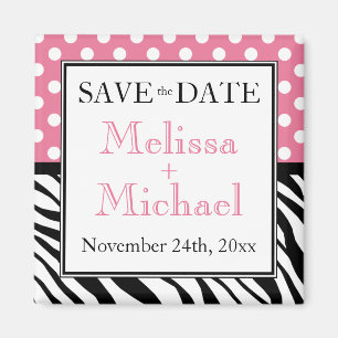 Polka Dot Pink Zebra Print Speichern Sie das Datum Magnet