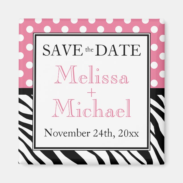Polka Dot Pink Zebra Print Speichern Sie das Datum Magnet (Vorne)