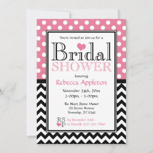 Polka Dot Pink & Zickzack Bridal Dusche Einladunge Einladung