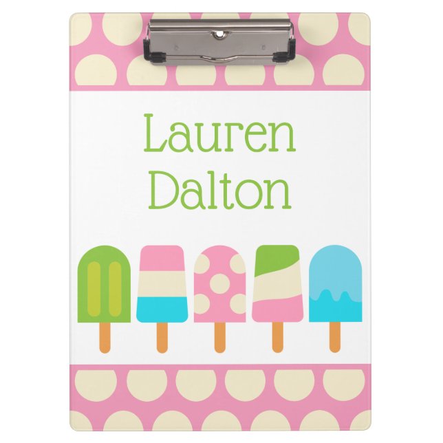 Polka Dot Popsicles Personalisierte Zwischenablage Klemmbrett (Vorderseite)