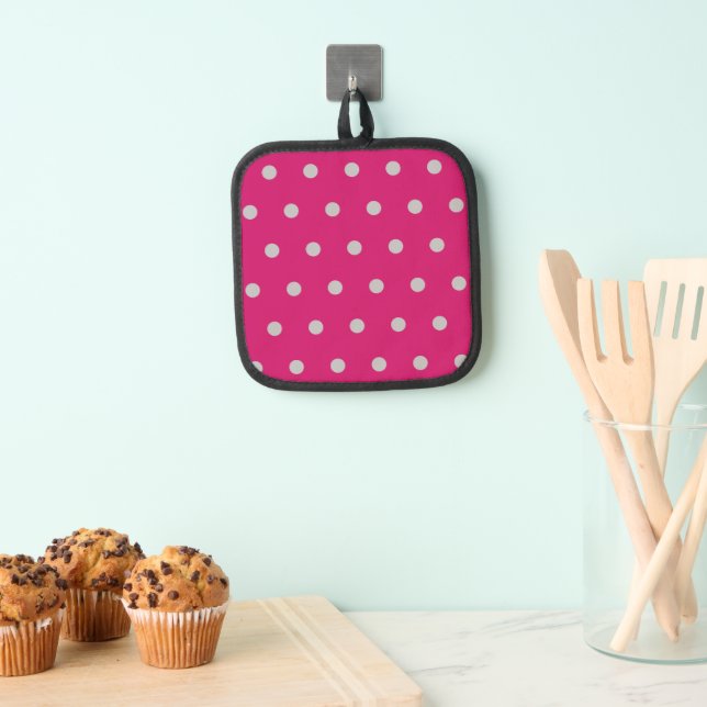 Polka Dot Pot Holder (Hot Pink & Gray) Topflappen (Insitu (Hängend))