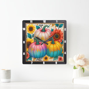 Polka Dot Pumpkin Fall Quadratische Wanduhr