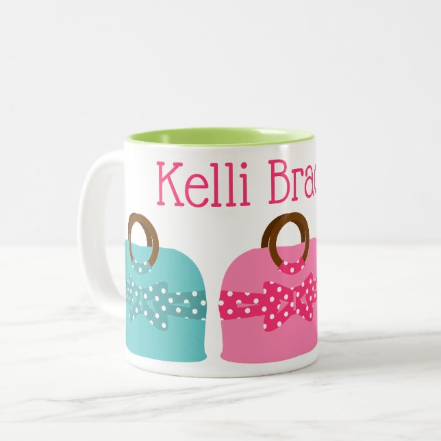 Polka Dot Purses personalisierte Mug Zweifarbige Tasse (Vorderseite Links)